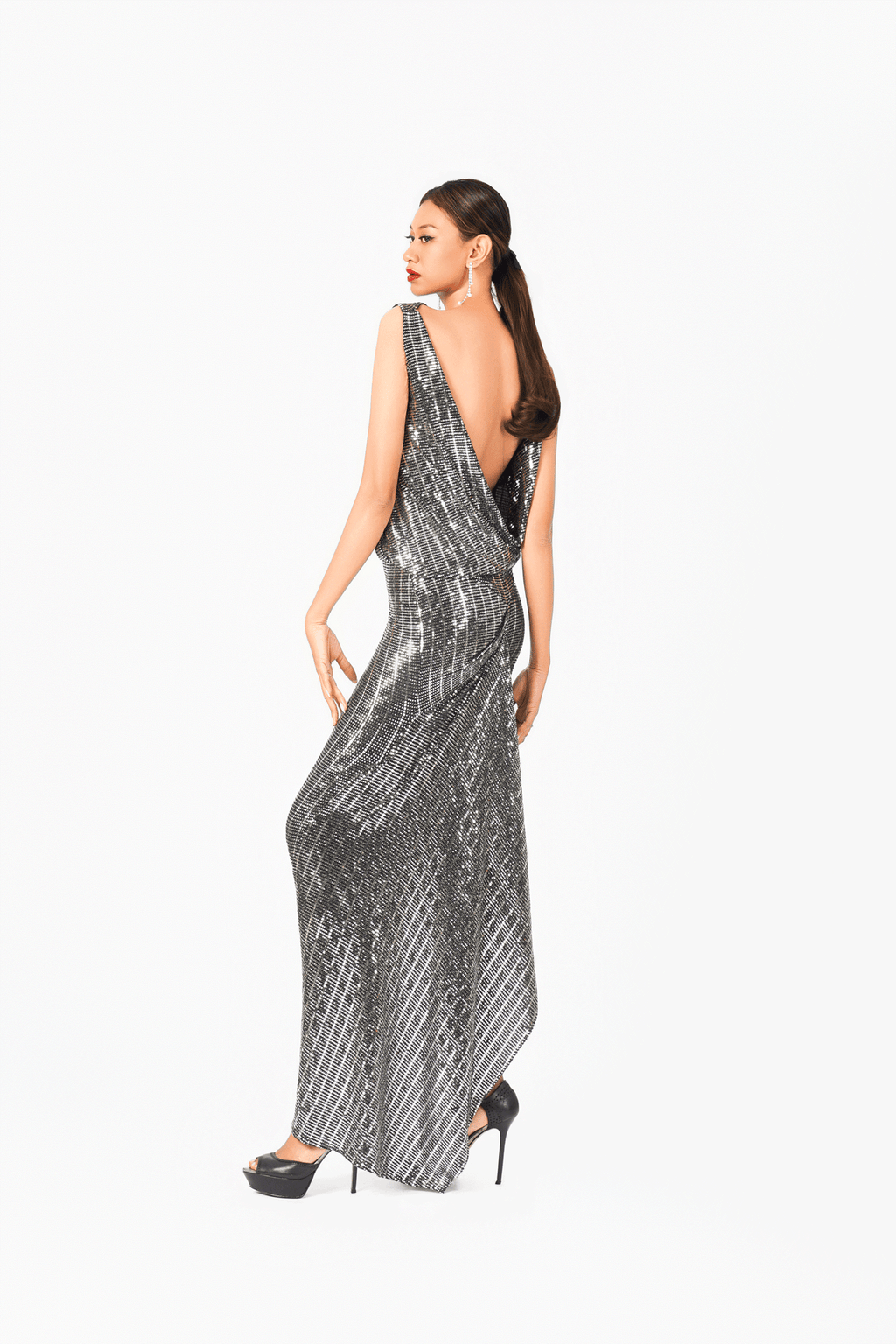 Sleeveless Open Back Slit Evening Dress
