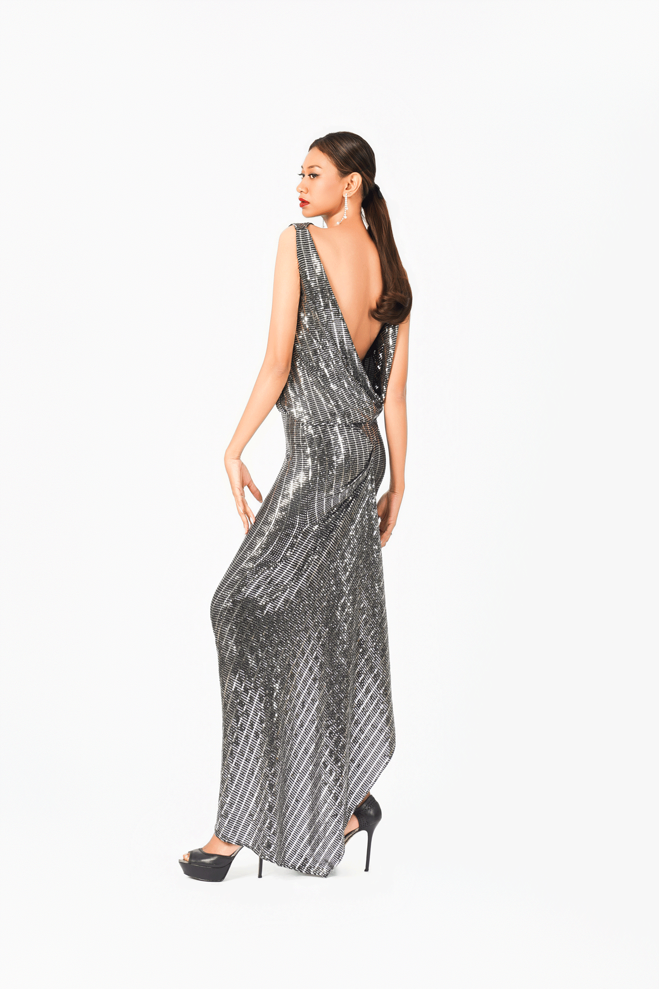 Sleeveless Open Back Slit Evening Dress