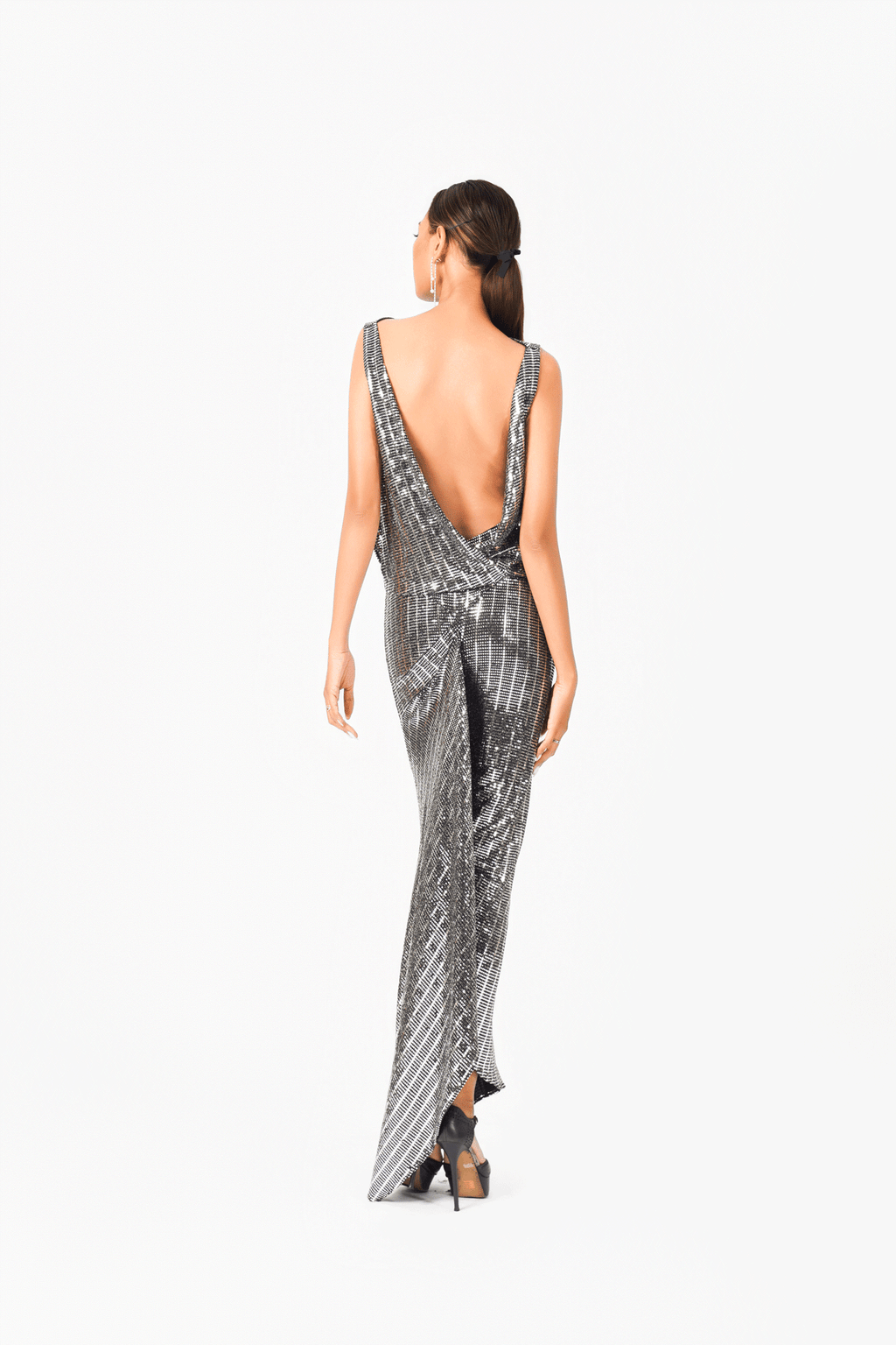 Sleeveless Open Back Slit Evening Dress