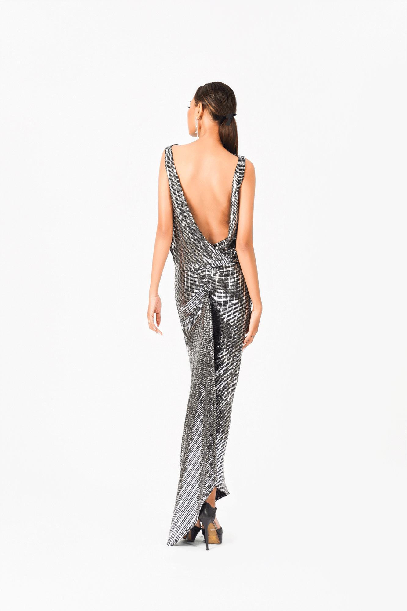Sleeveless Open Back Slit Evening Dress