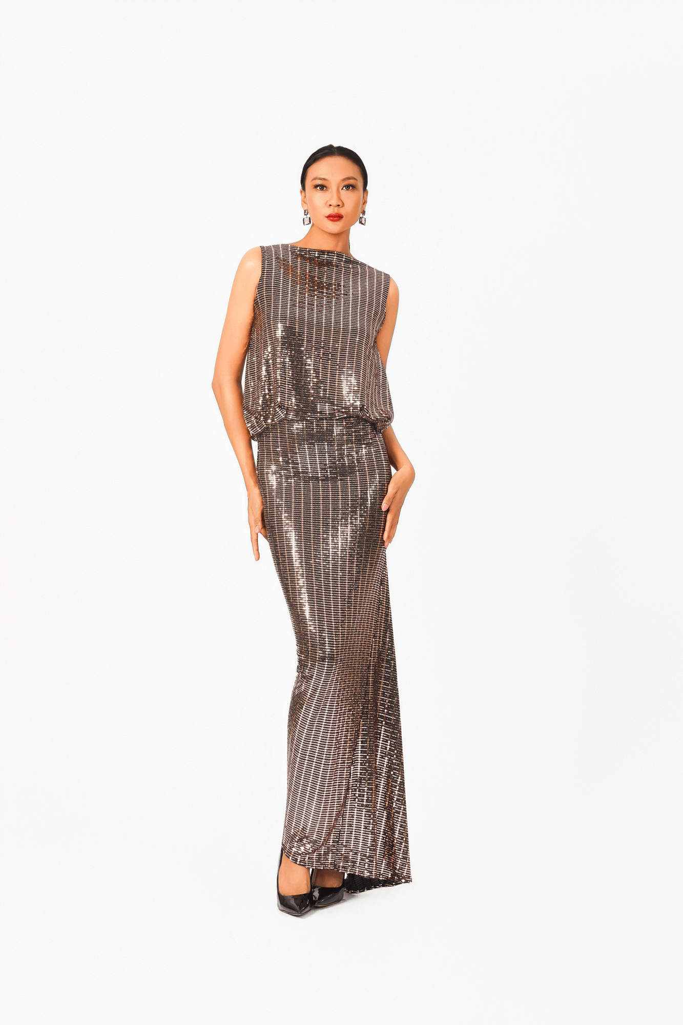Sleeveless Open Back Slit Evening Dress