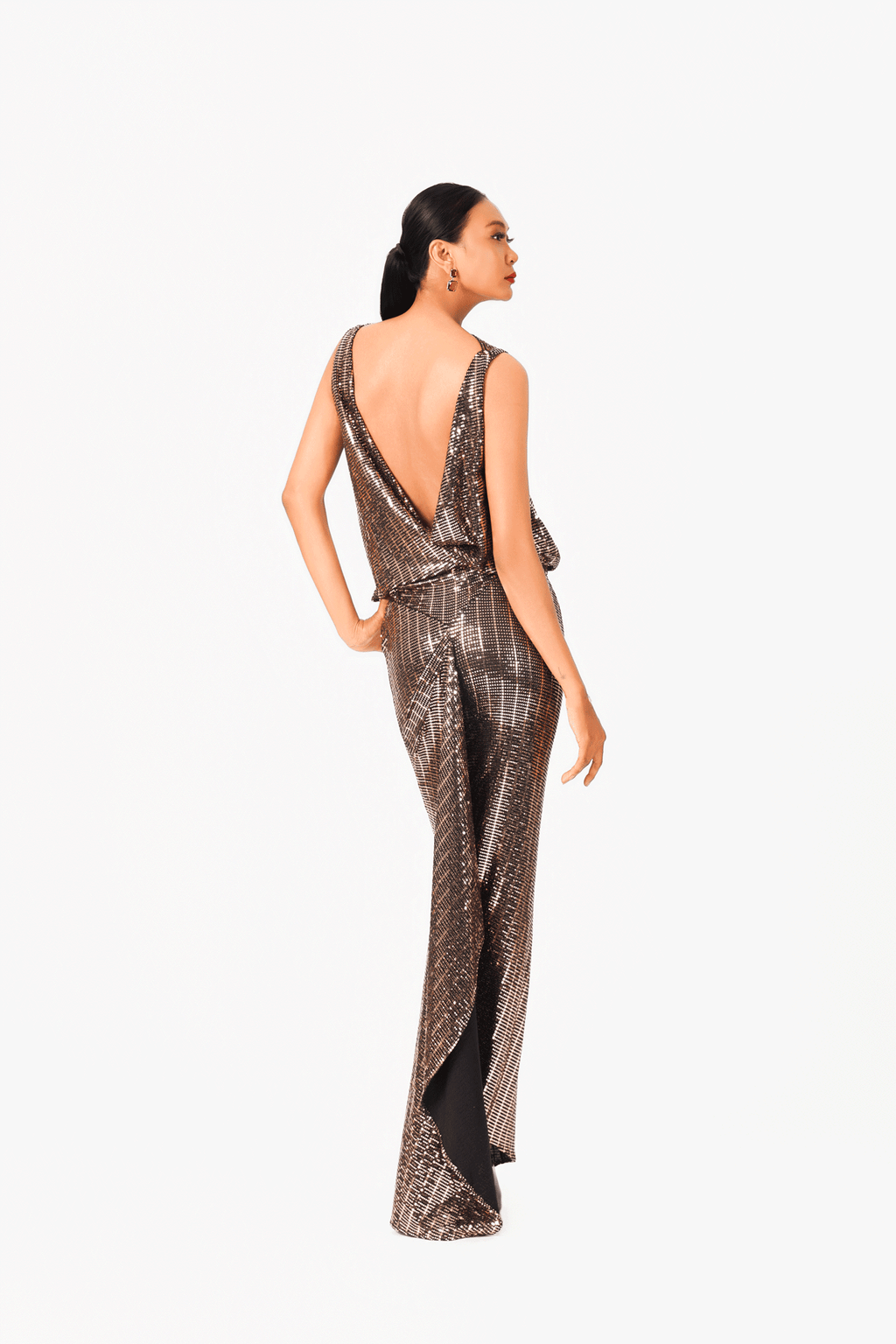 Sleeveless Open Back Slit Evening Dress
