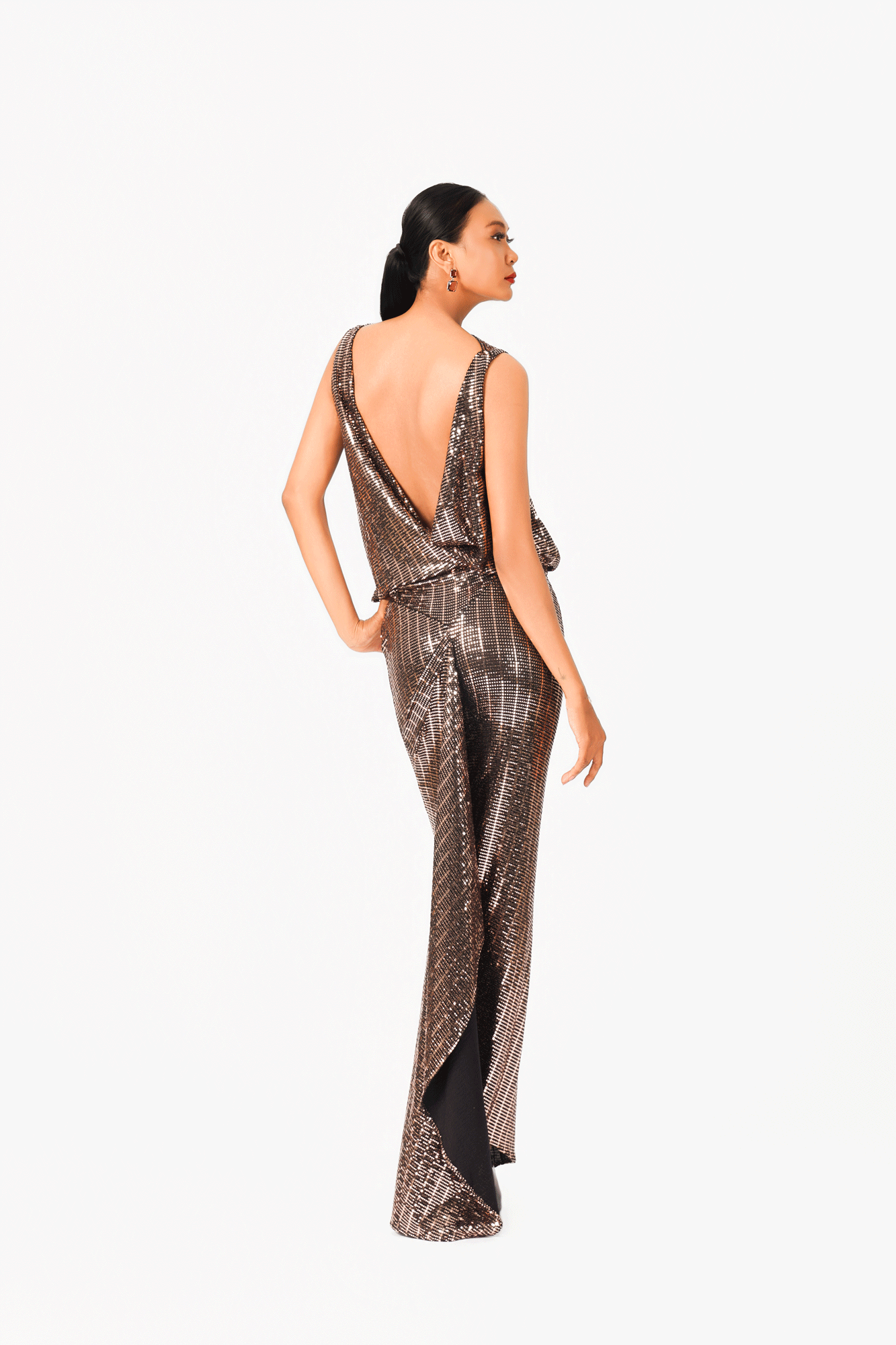 Sleeveless Open Back Slit Evening Dress