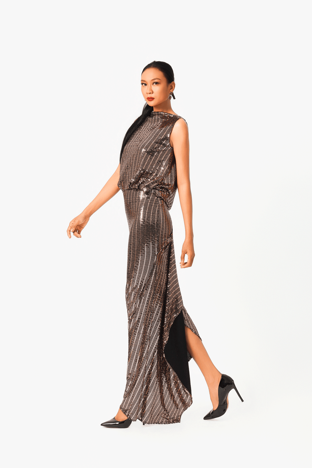 Sleeveless Open Back Slit Evening Dress