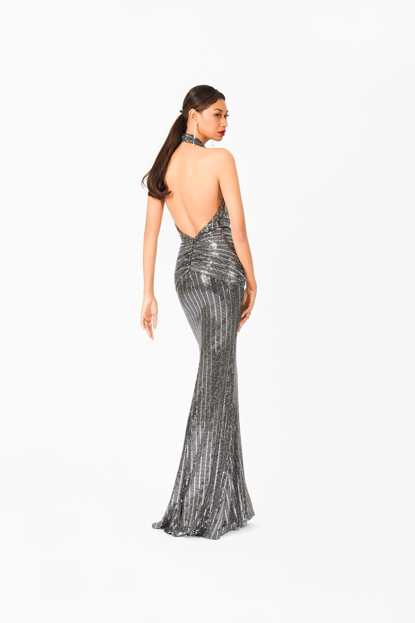 Deep-V Pleated Evening Dress