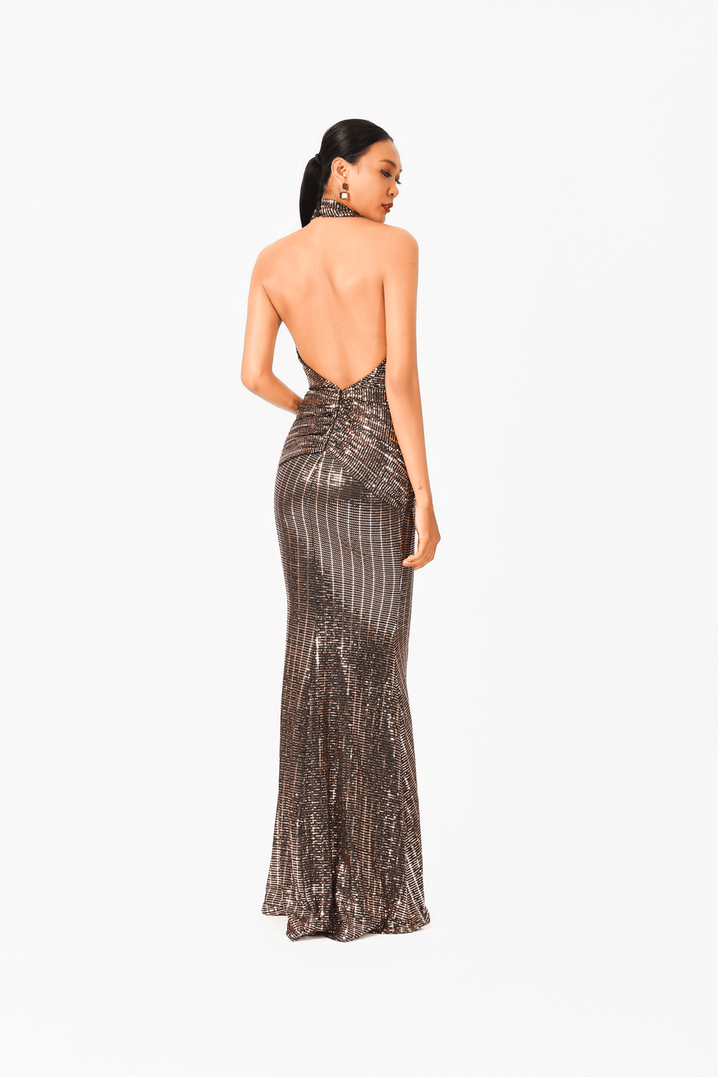 Deep-V Pleated Evening Dress