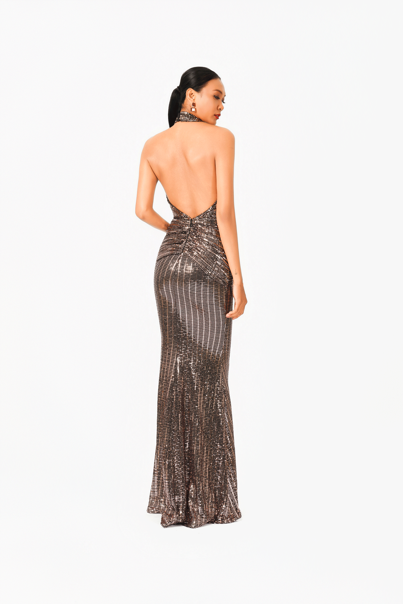 Deep-V Pleated Evening Dress