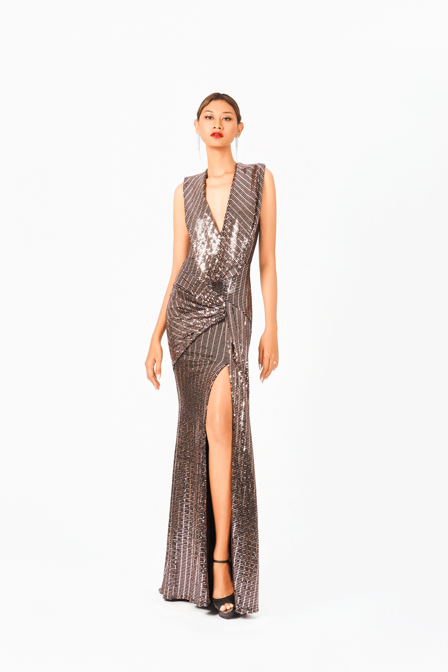 Deep-V Slit Evening Dress