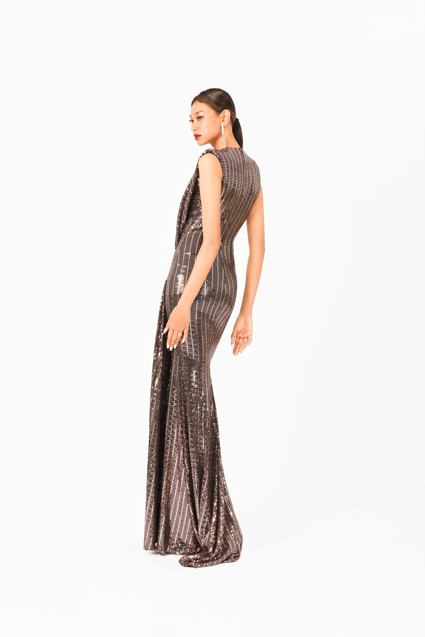 Deep-V Slit Evening Dress