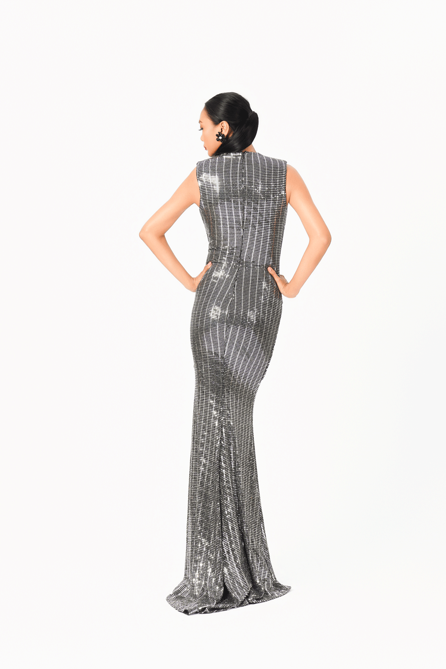 Deep-V Slit Evening Dress