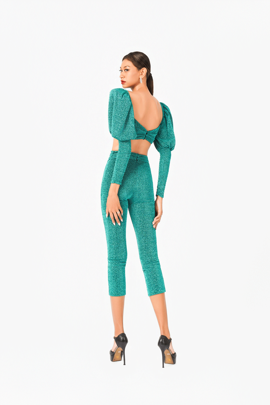Volume Shoulder Long Sleeves Crop Top