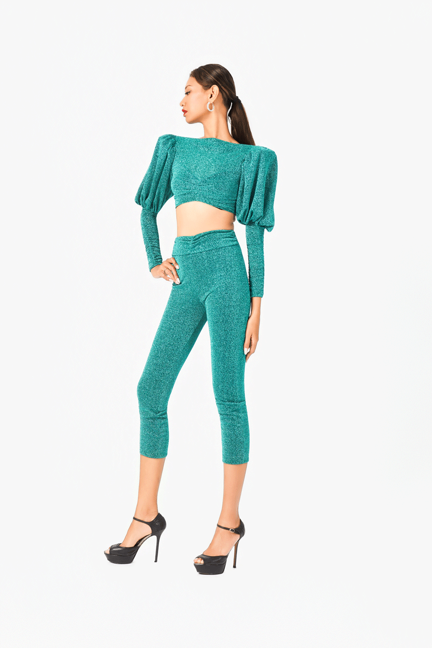 Volume Shoulder Long Sleeves Crop Top