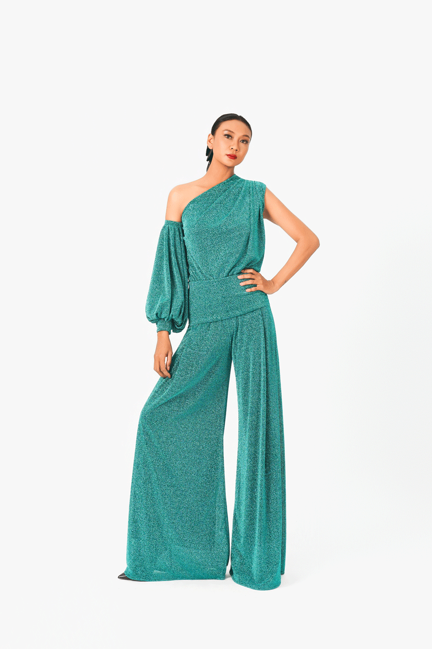 Shinning Chiffon Asymmetric Bodysuit