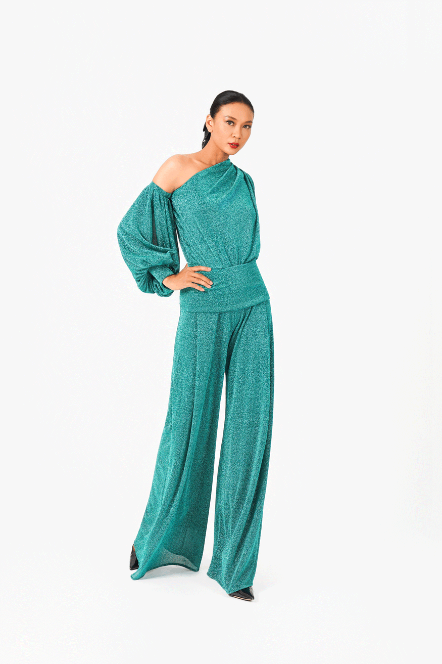 Shinning Chiffon Asymmetric Bodysuit