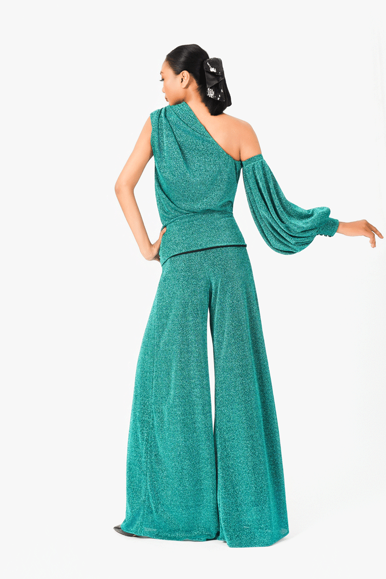 Shinning Chiffon Asymmetric Bodysuit