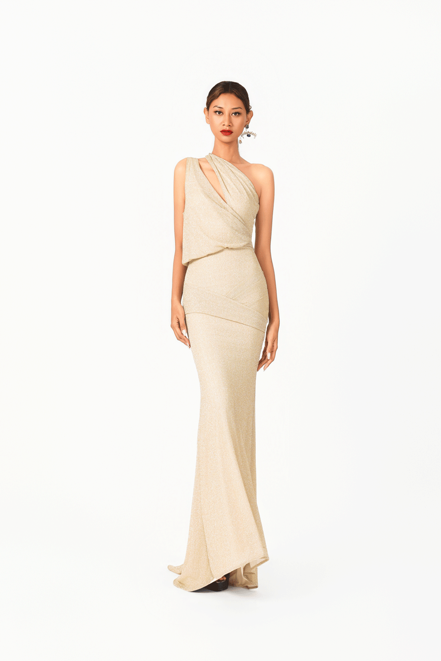 Asymmetric Deep-V Shinning Chiffon Evening Dress