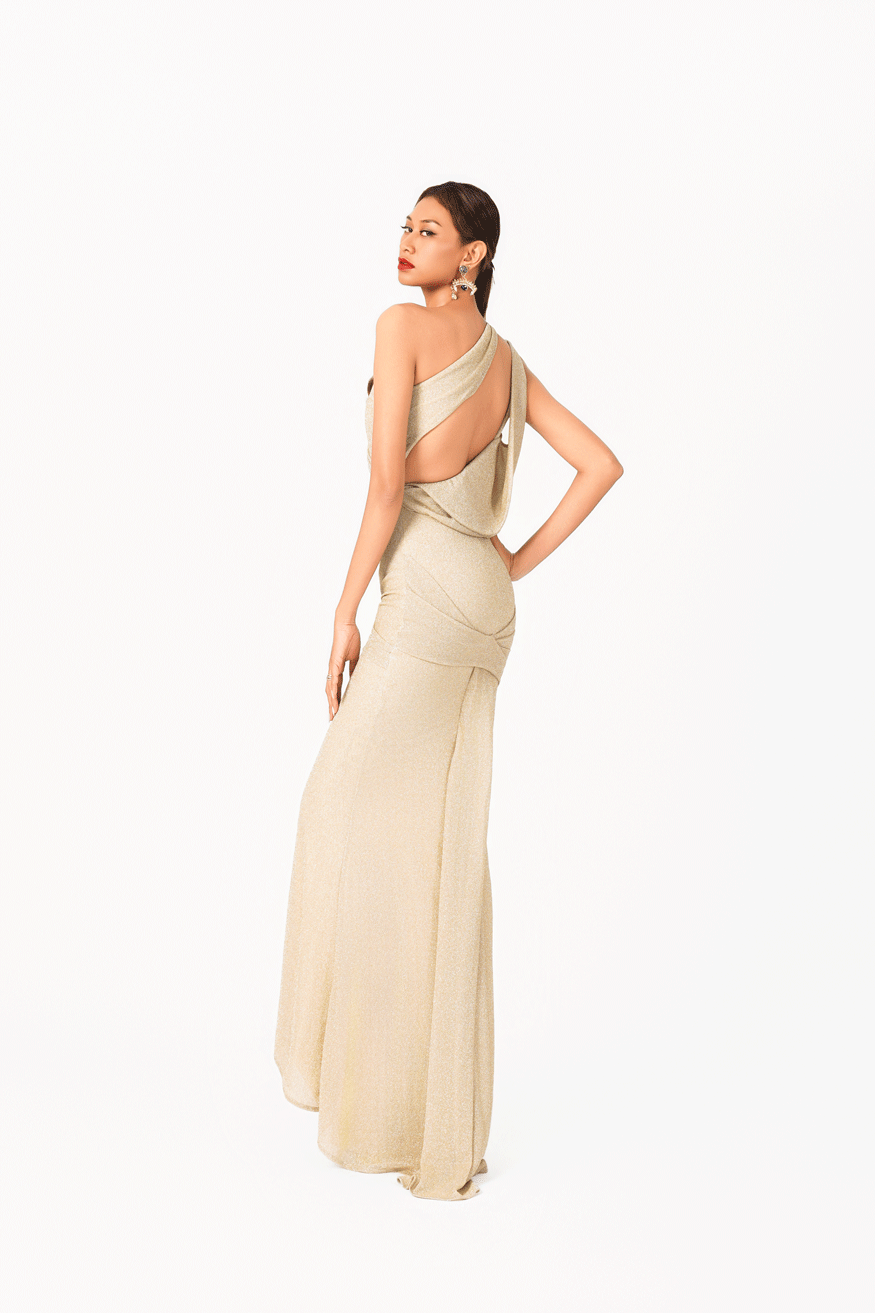 Asymmetric Deep-V Shinning Chiffon Evening Dress