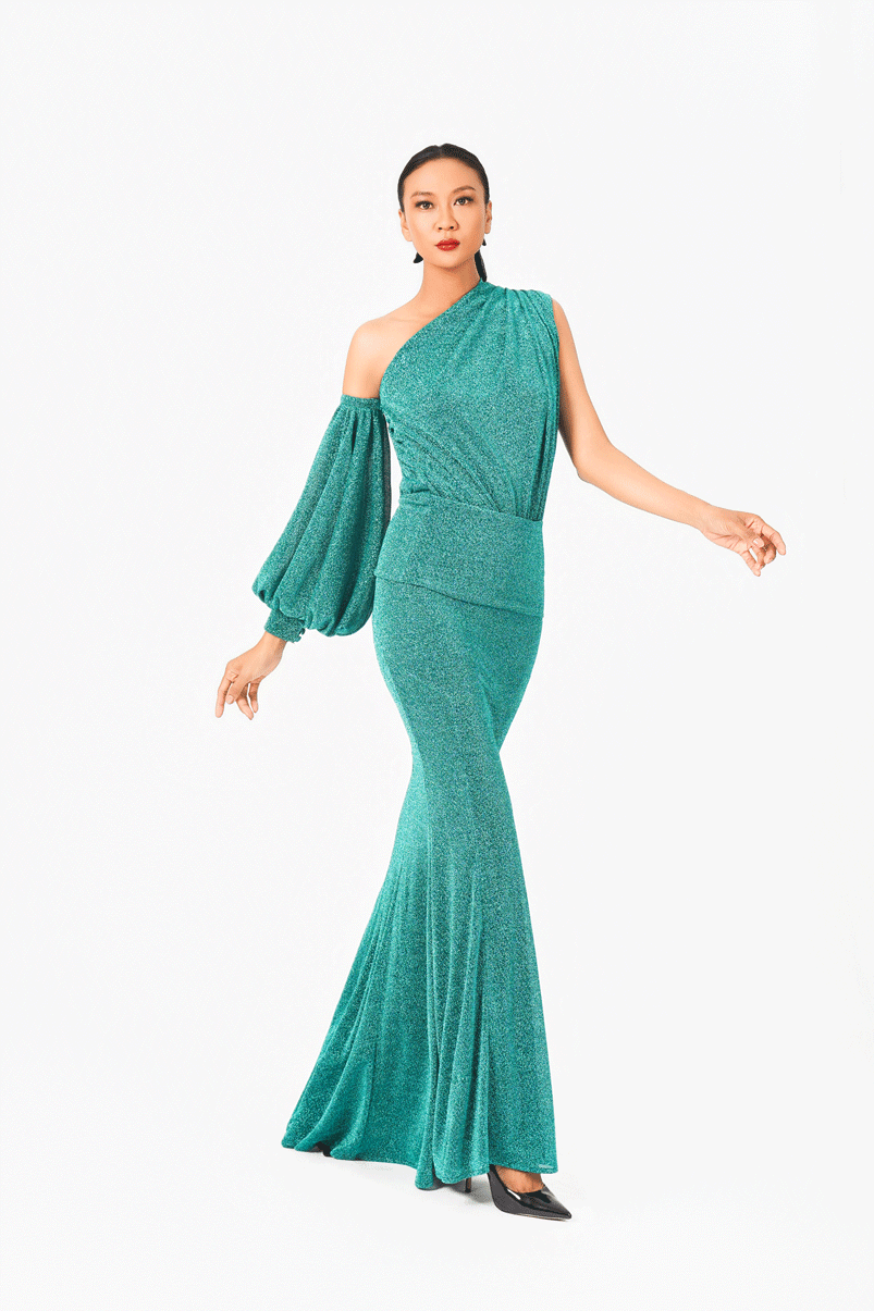Shinning Chiffon Asymmetric Bodysuit