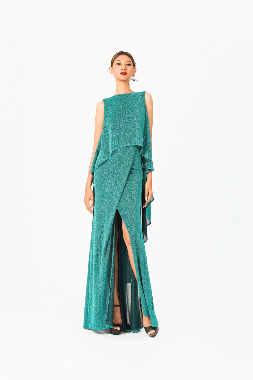Volume Ruffled Sleeveless Evening Dress
