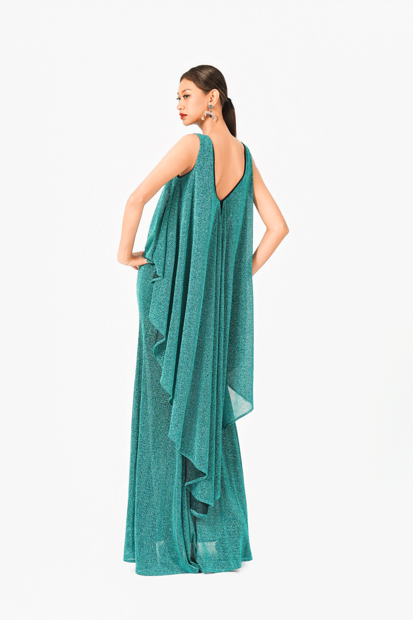 Volume Ruffled Sleeveless Evening Dress