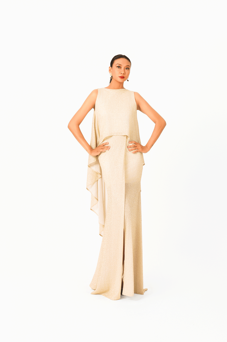 Volume Ruffled Sleeveless Evening Dress