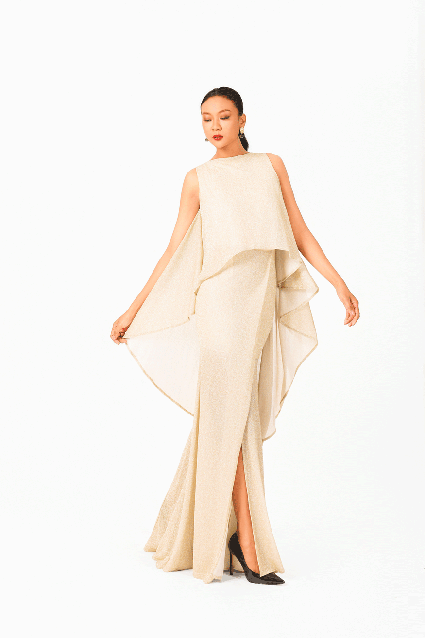 Volume Ruffled Sleeveless Evening Dress