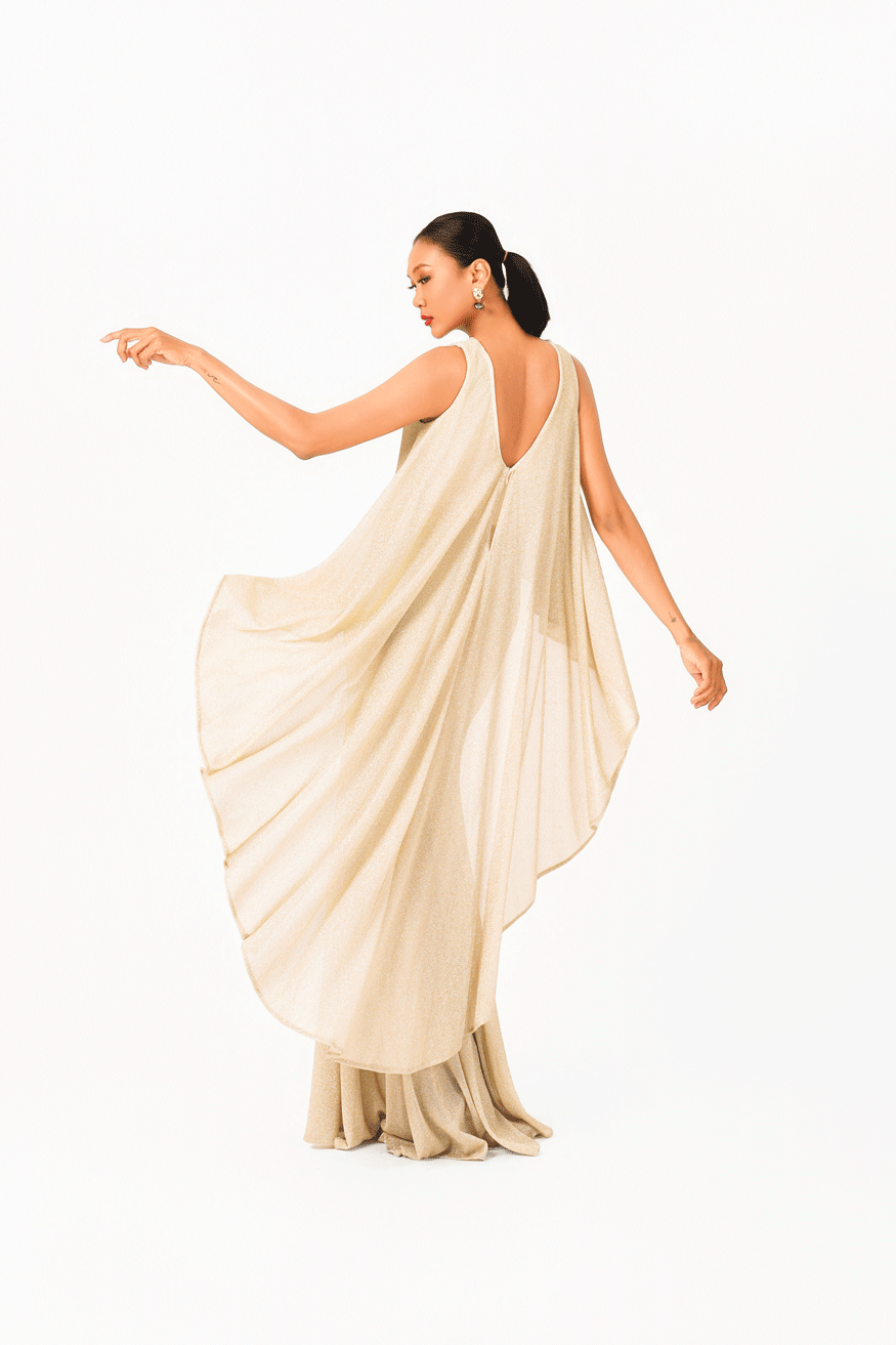 Volume Ruffled Sleeveless Evening Dress