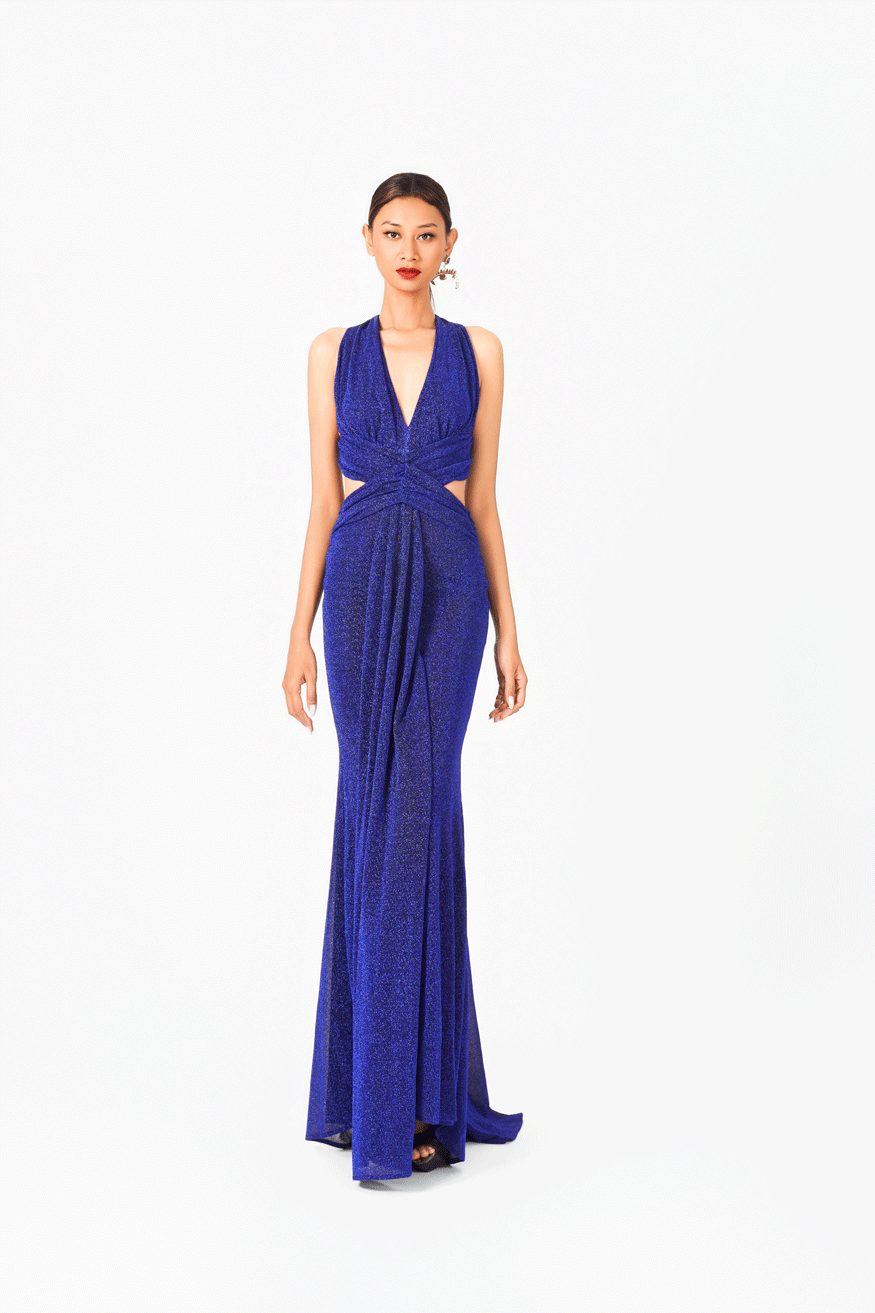 Deep-V Evening Dress with Cut-Out Detail