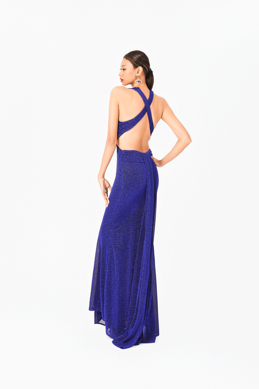 Deep-V Evening Dress with Cut-Out Detail