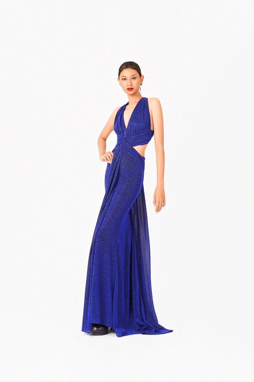 Deep-V Evening Dress with Cut-Out Detail