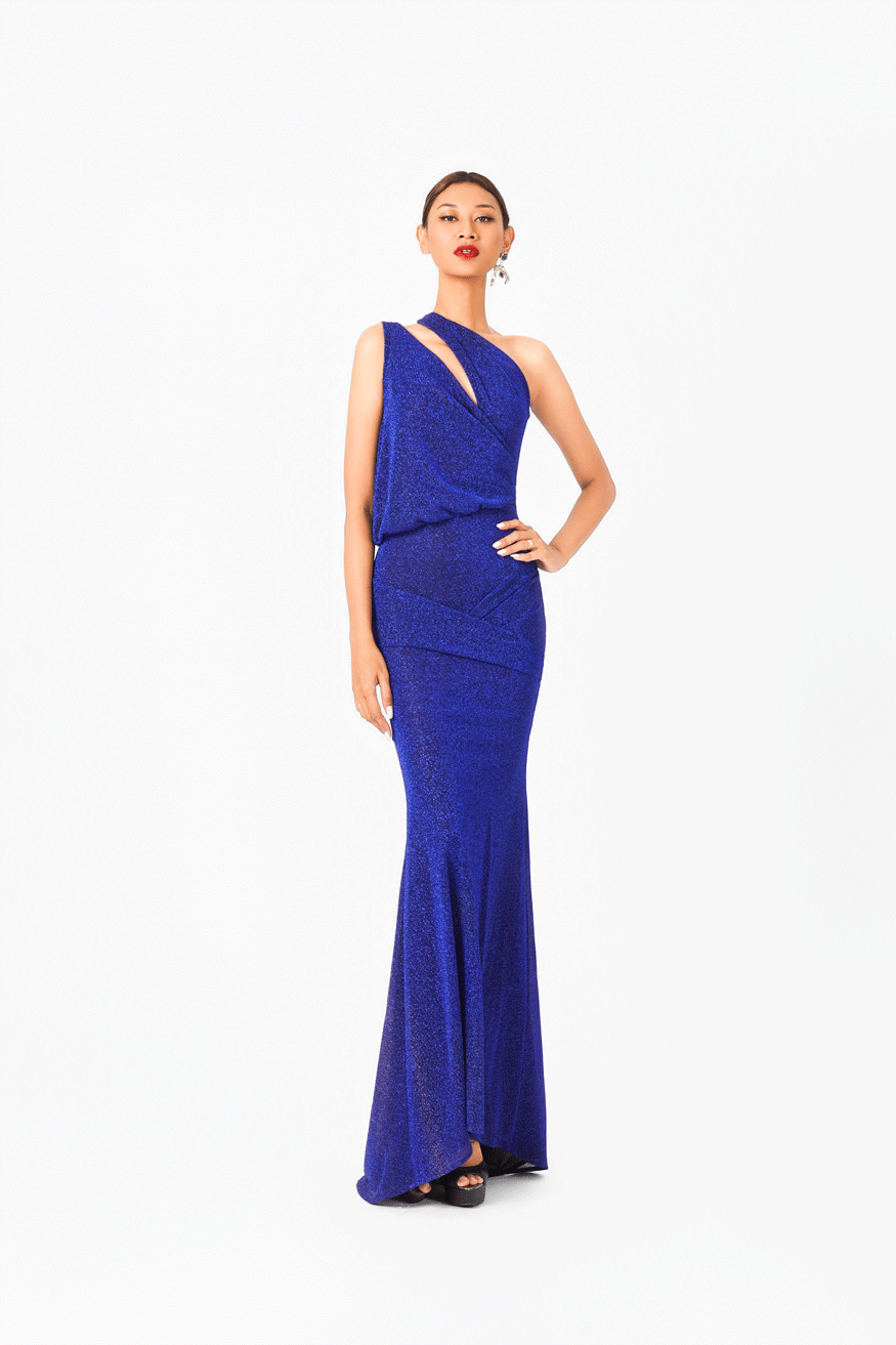 Asymmetric Deep-V Shinning Chiffon Evening Dress