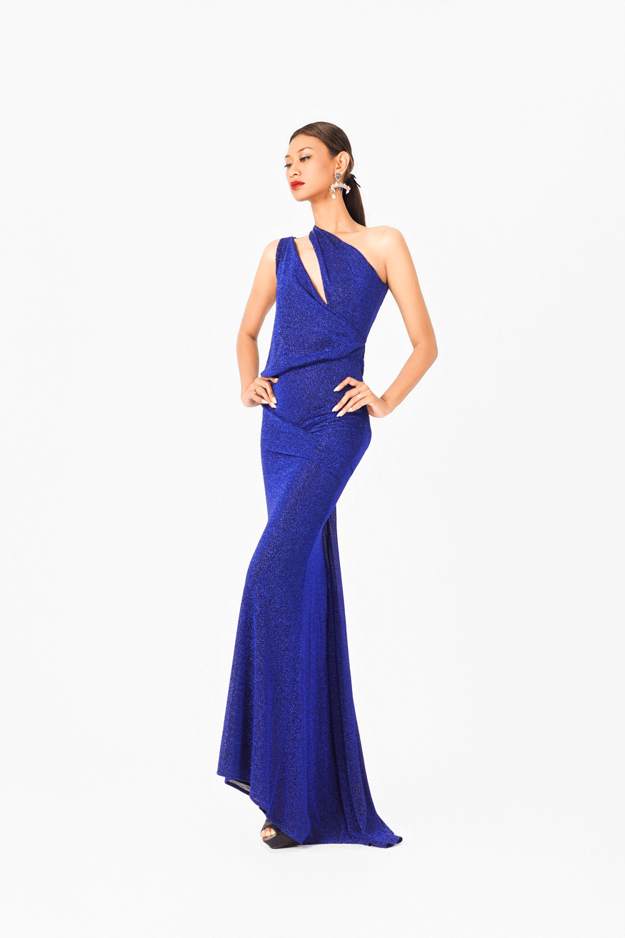 Asymmetric Deep-V Shinning Chiffon Evening Dress