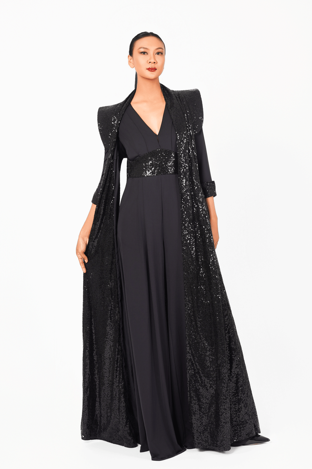 Deep-V Long Sleeves Sequin Jumpsuit