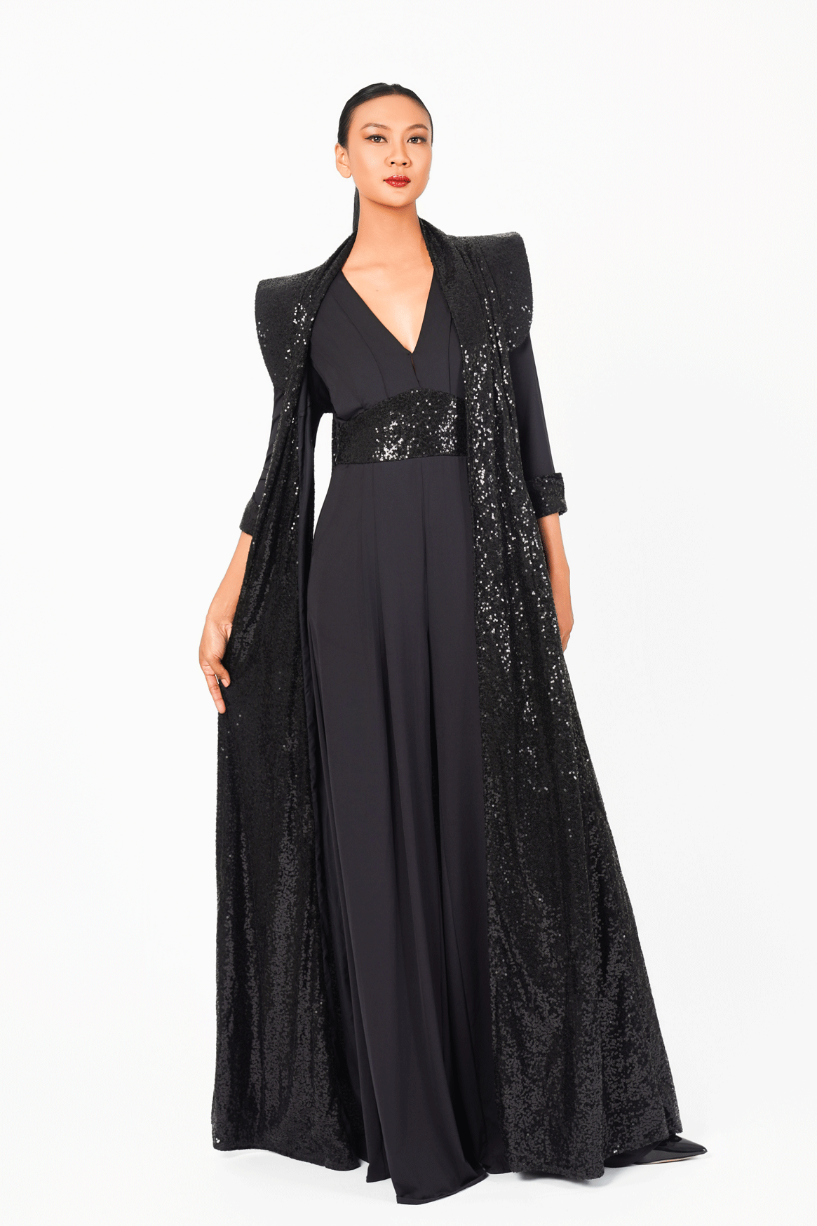 Deep-V Long Sleeves Sequin Jumpsuit