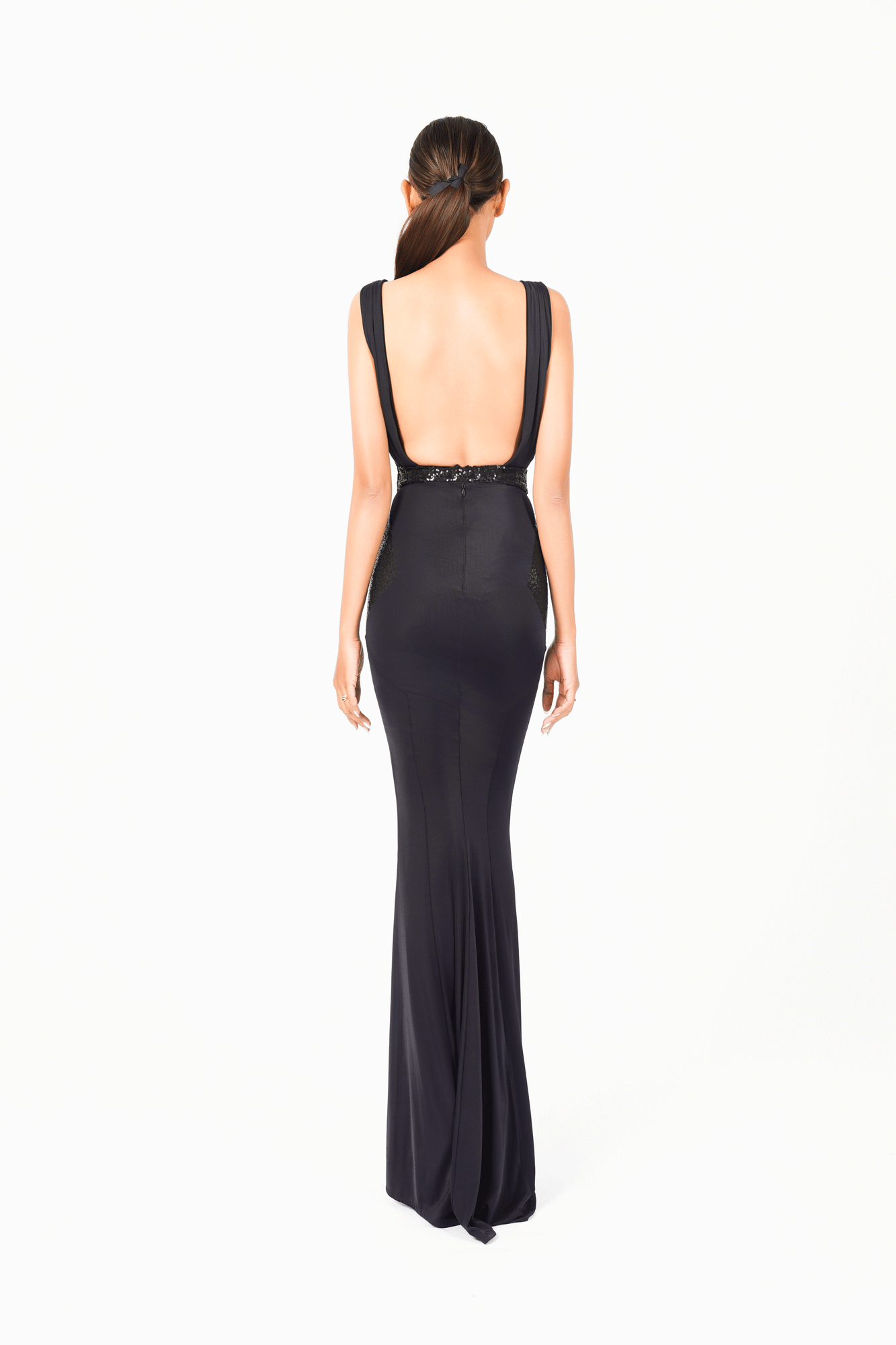 Sleeveless V-Neckline Sequin Black Evening Dress