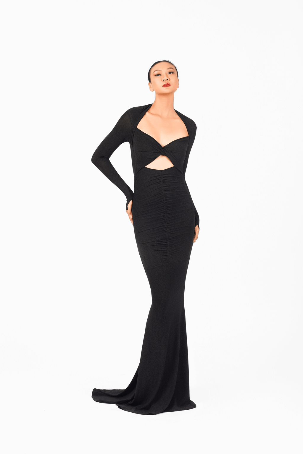 Open Chest Long Sleeves Evening Dress