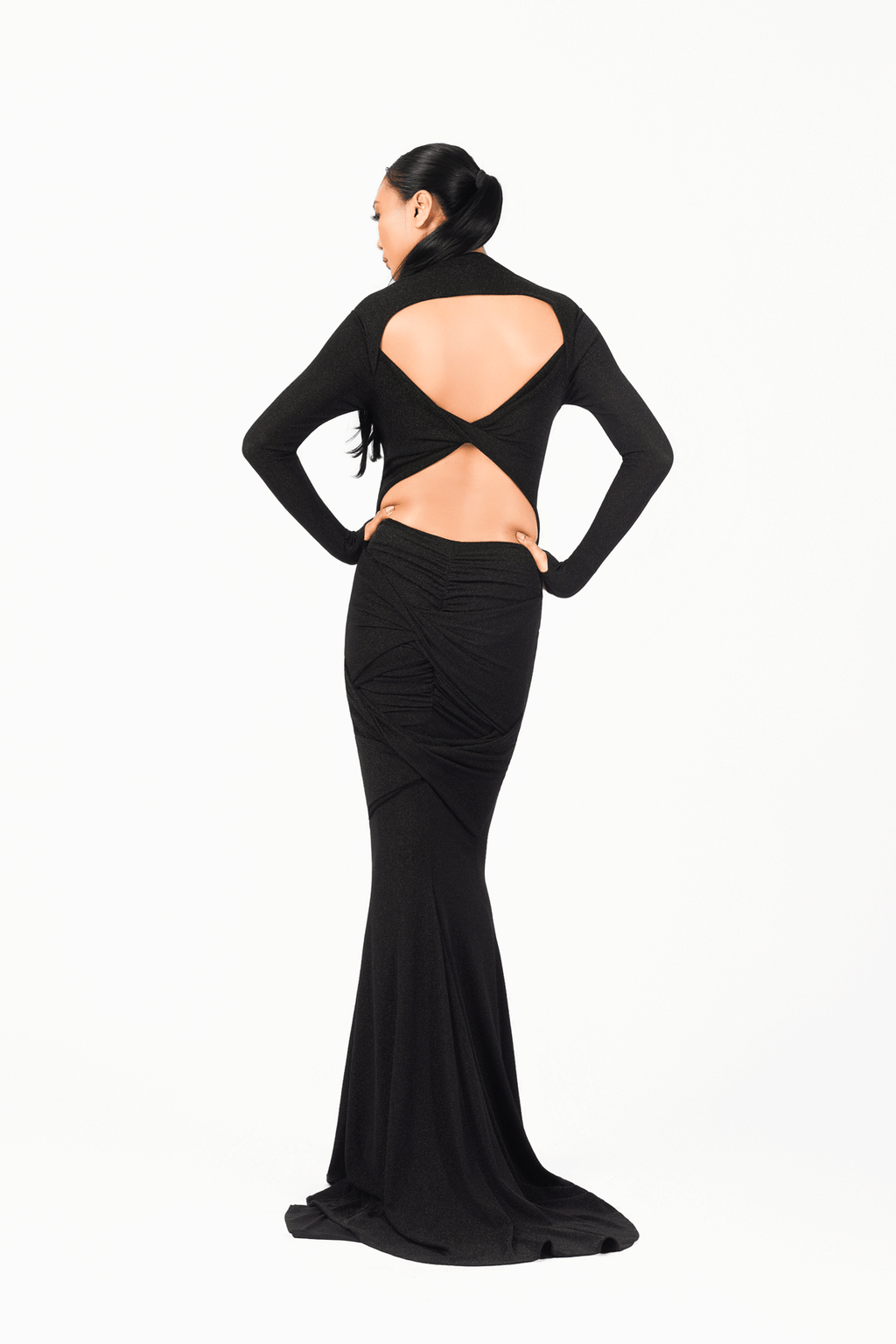 Open Chest Long Sleeves Evening Dress