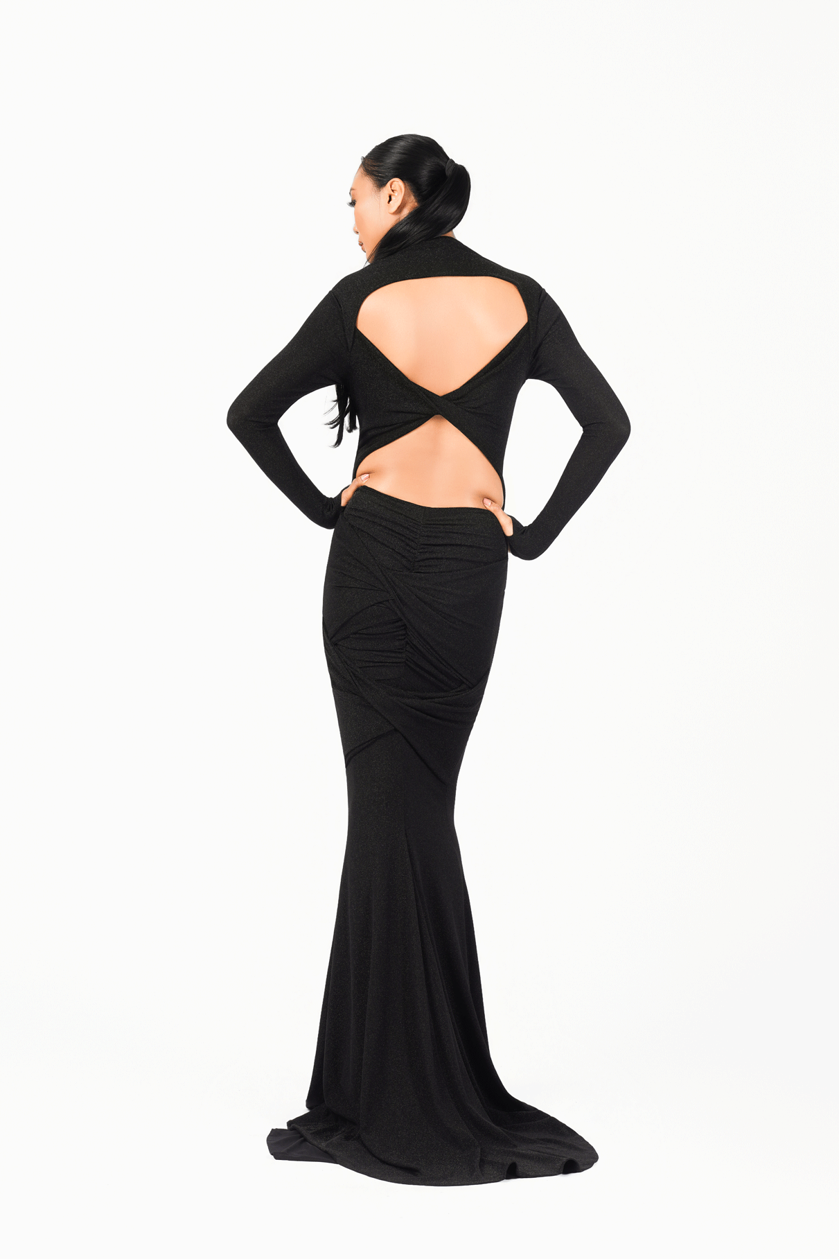 Open Chest Long Sleeves Evening Dress