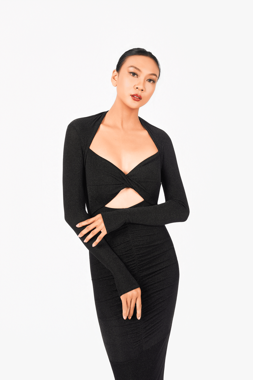 Open Chest Long Sleeves Evening Dress