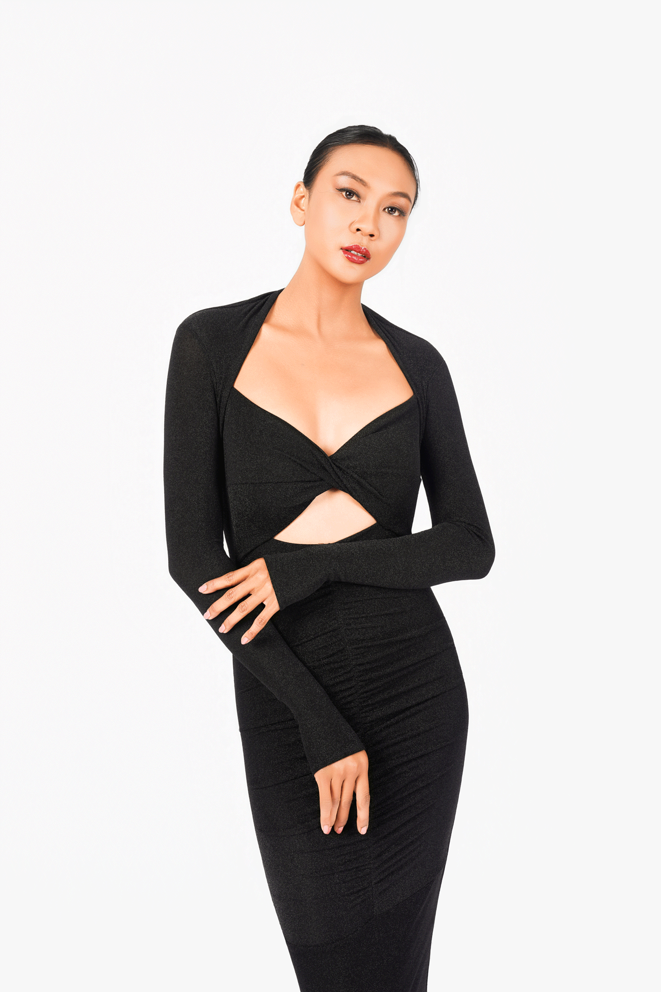 Open Chest Long Sleeves Evening Dress