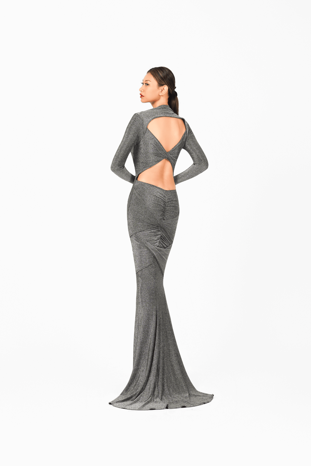 Open Chest Long Sleeves Evening Dress