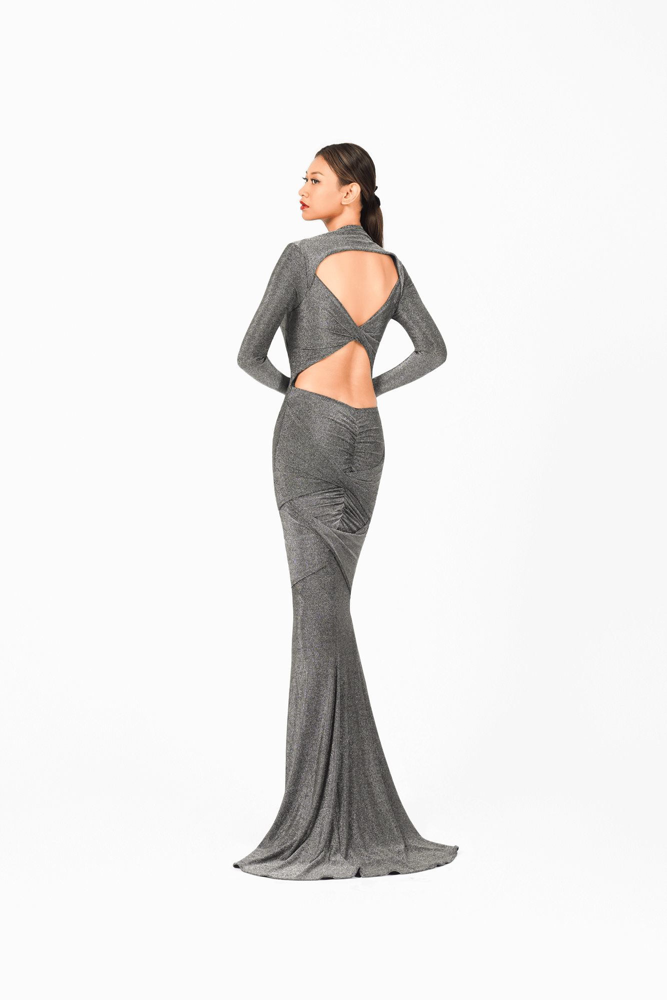 Open Chest Long Sleeves Evening Dress