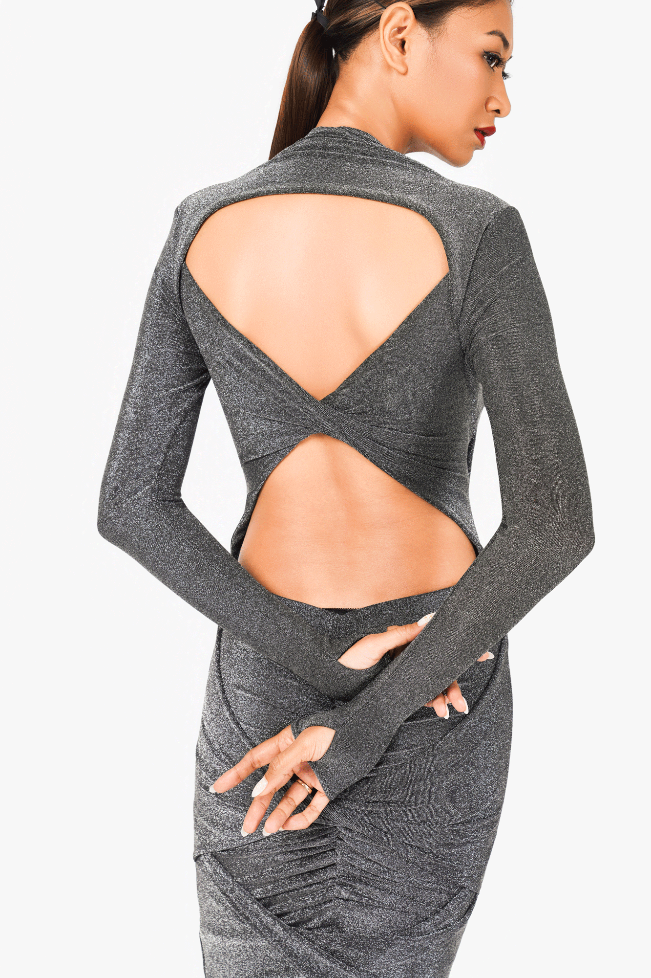 Open Chest Long Sleeves Evening Dress