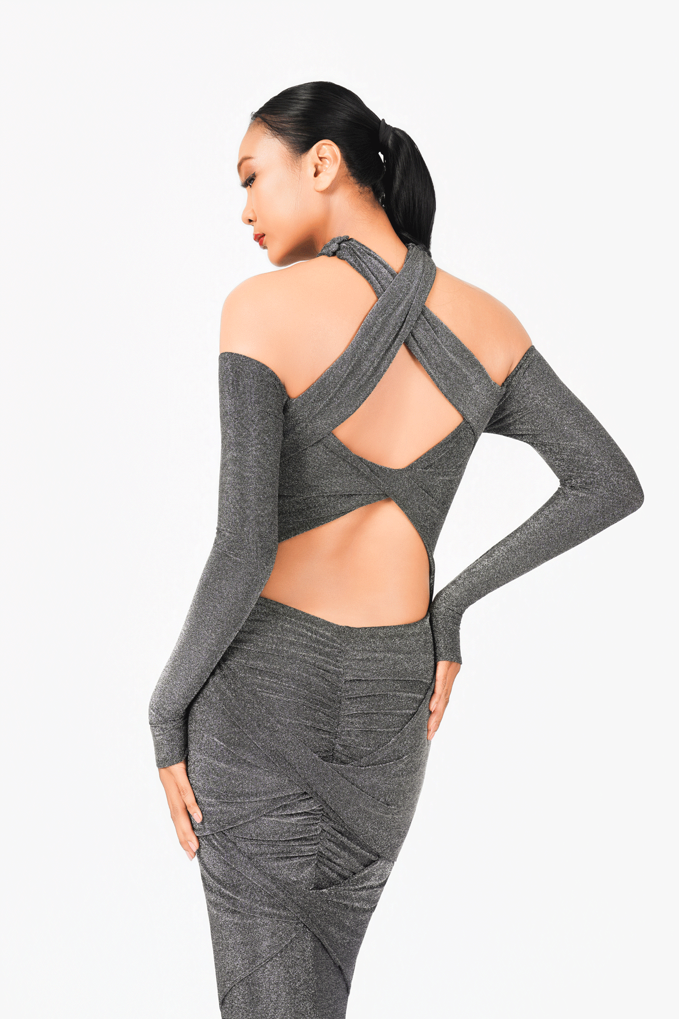 Halter Neckline Long Sleeves Evening Dress