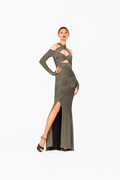 Halter Neckline Long Sleeves Evening Dress