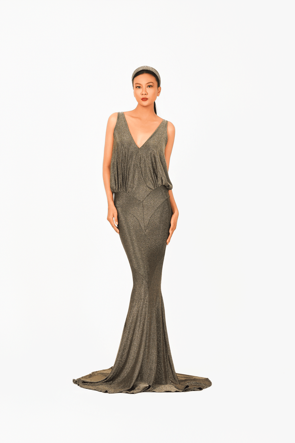 Deep-V Sleeveless Evening Dress