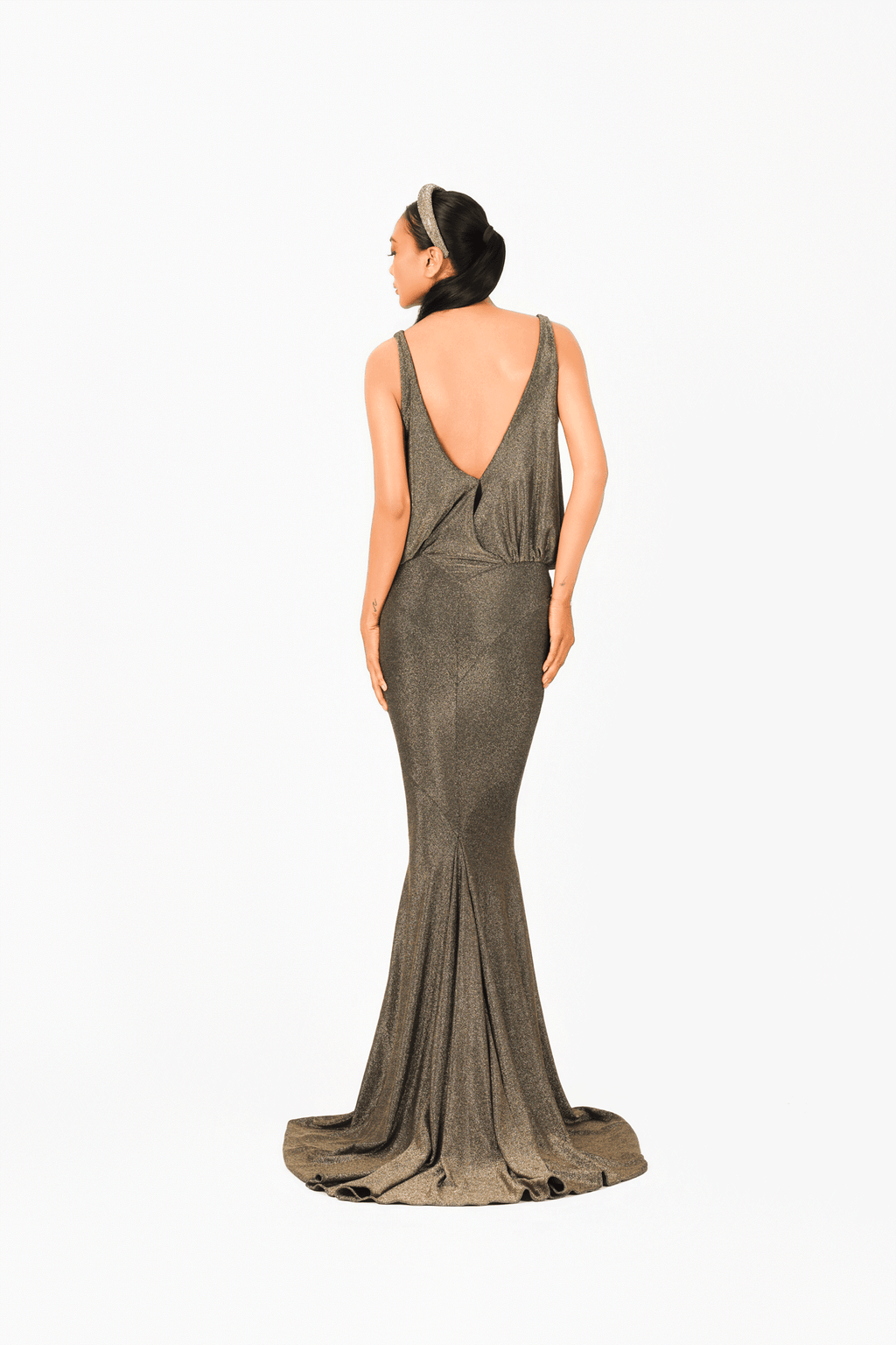 Deep-V Sleeveless Evening Dress