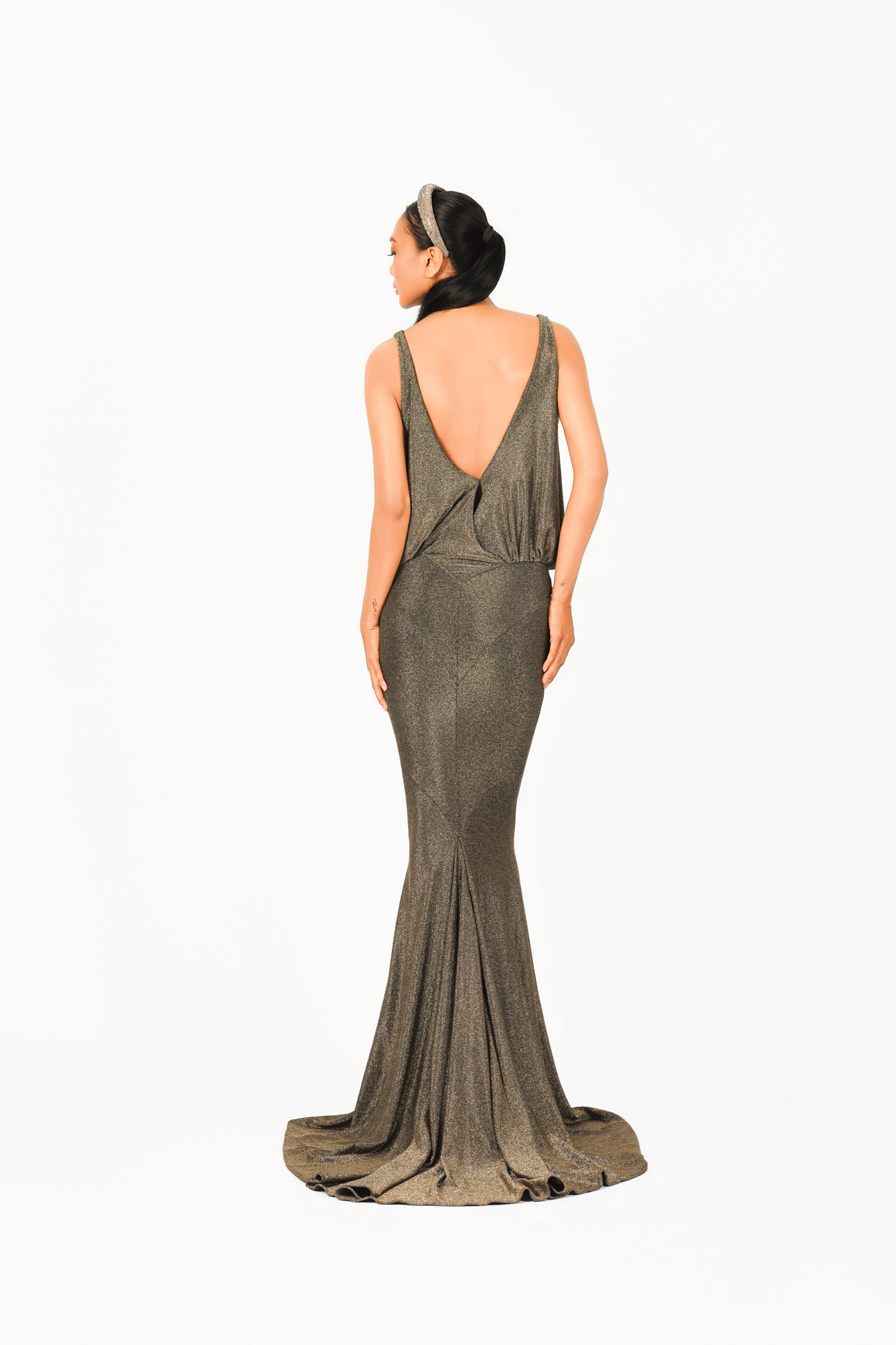 Deep-V Sleeveless Evening Dress