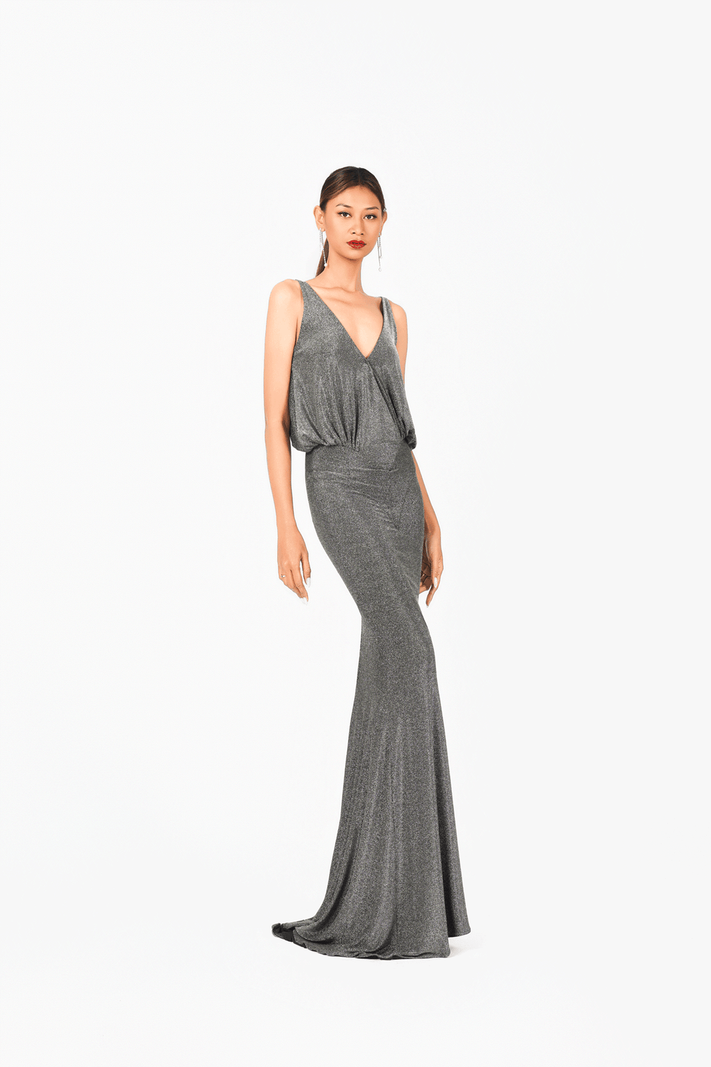 Deep-V Sleeveless Evening Dress