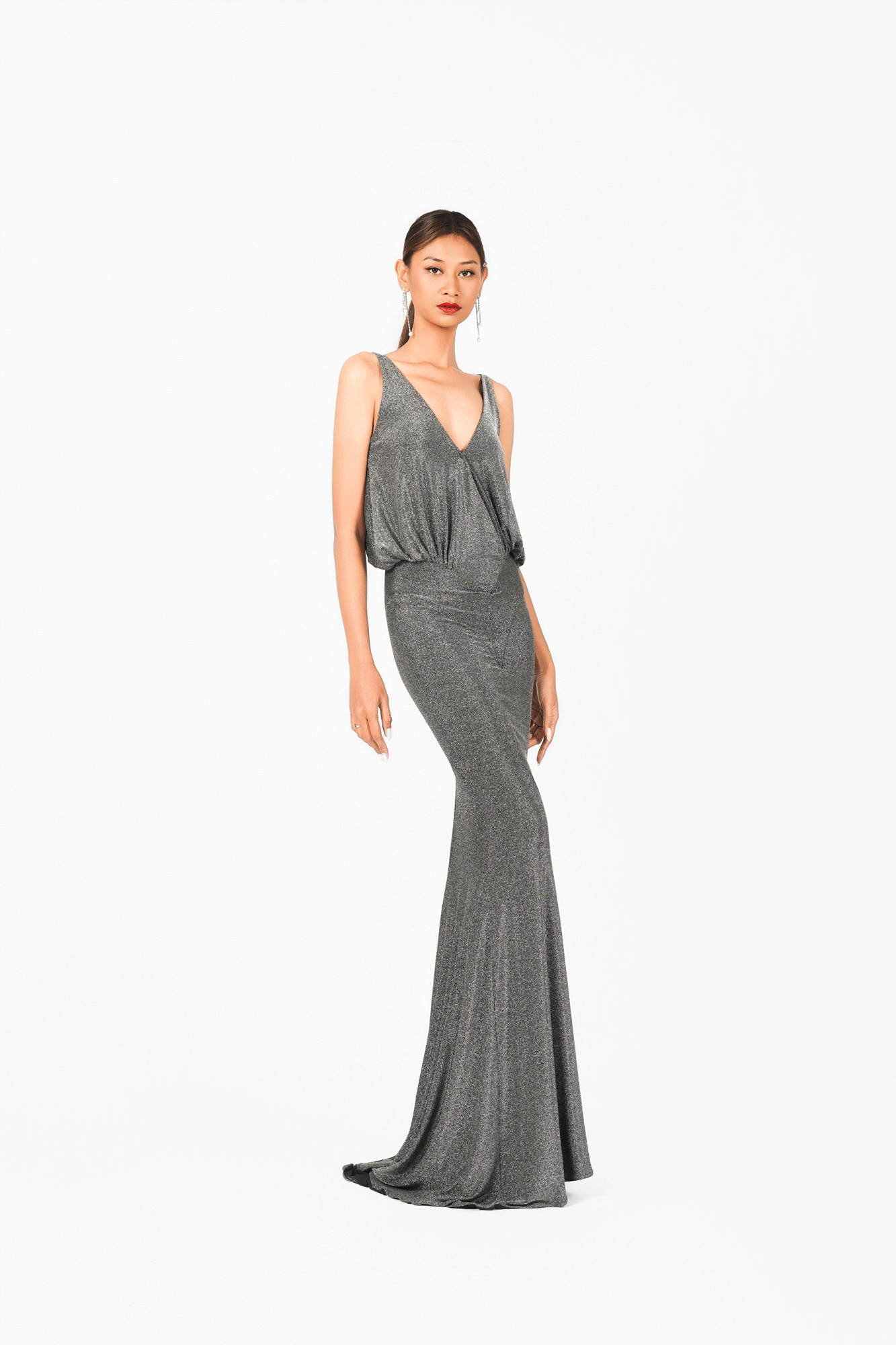 Deep-V Sleeveless Evening Dress